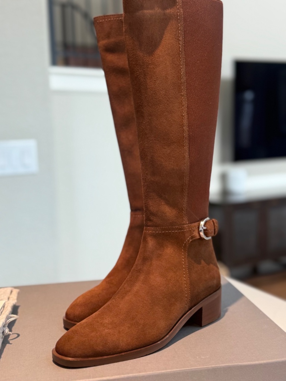 Aquatalia Roxy Tall Weatherproof Suede Riding Boots Brandy 6 NWT